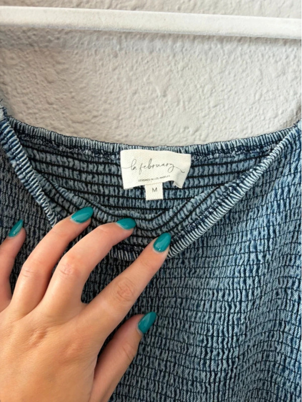 February Boutique Denim Style Midi Dress Off Shoulder Sleeves size M. - Picture 3 of 4